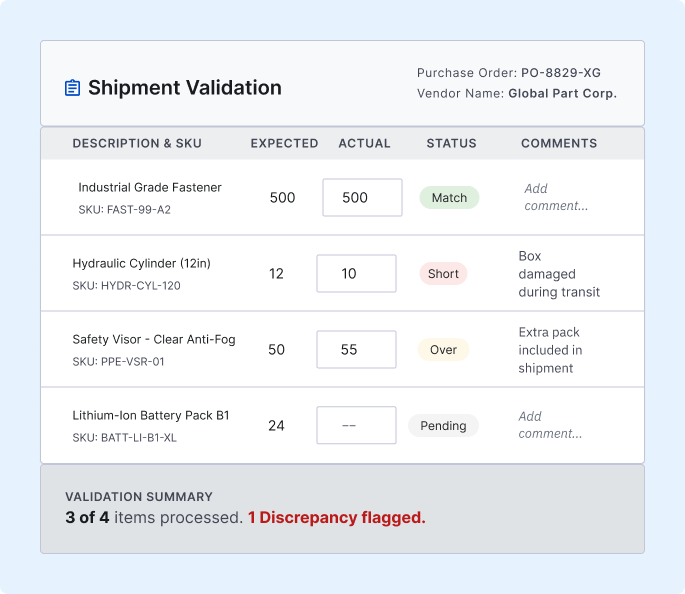 Receipt Verification Against POs